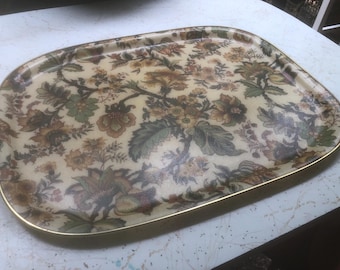 Vintage 70s floral fiberglass serving tray