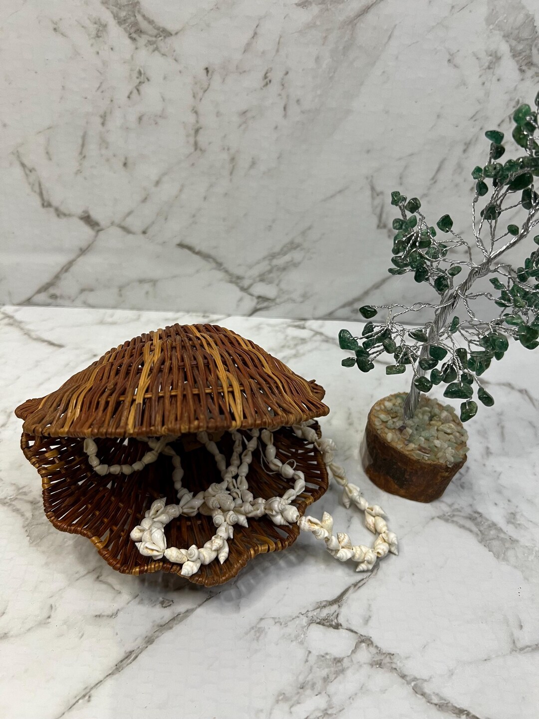 Wicker Shell Vintage Wicker Hand Woven Shell Jewelry Box Trinket Bowl - Etsy