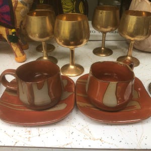 Vintage Japanese set of 2 espresso cups with saucers