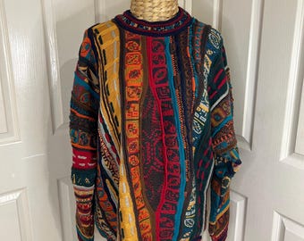90er Jahre Vintage Coogi Pullover in einem auffälligen mehrfarbigen Design