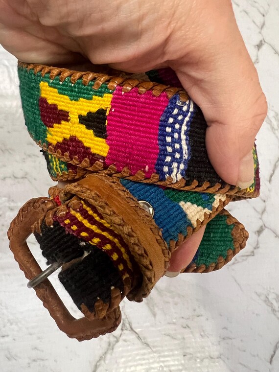 Multi-coloured vintage Guatemalan patchwork leath… - image 4