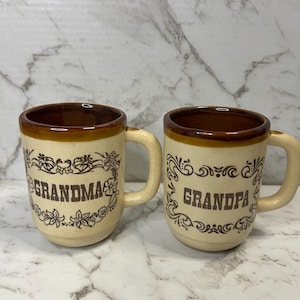 1980s vintage coffee mugs set of 2 Grandma and Grandpa