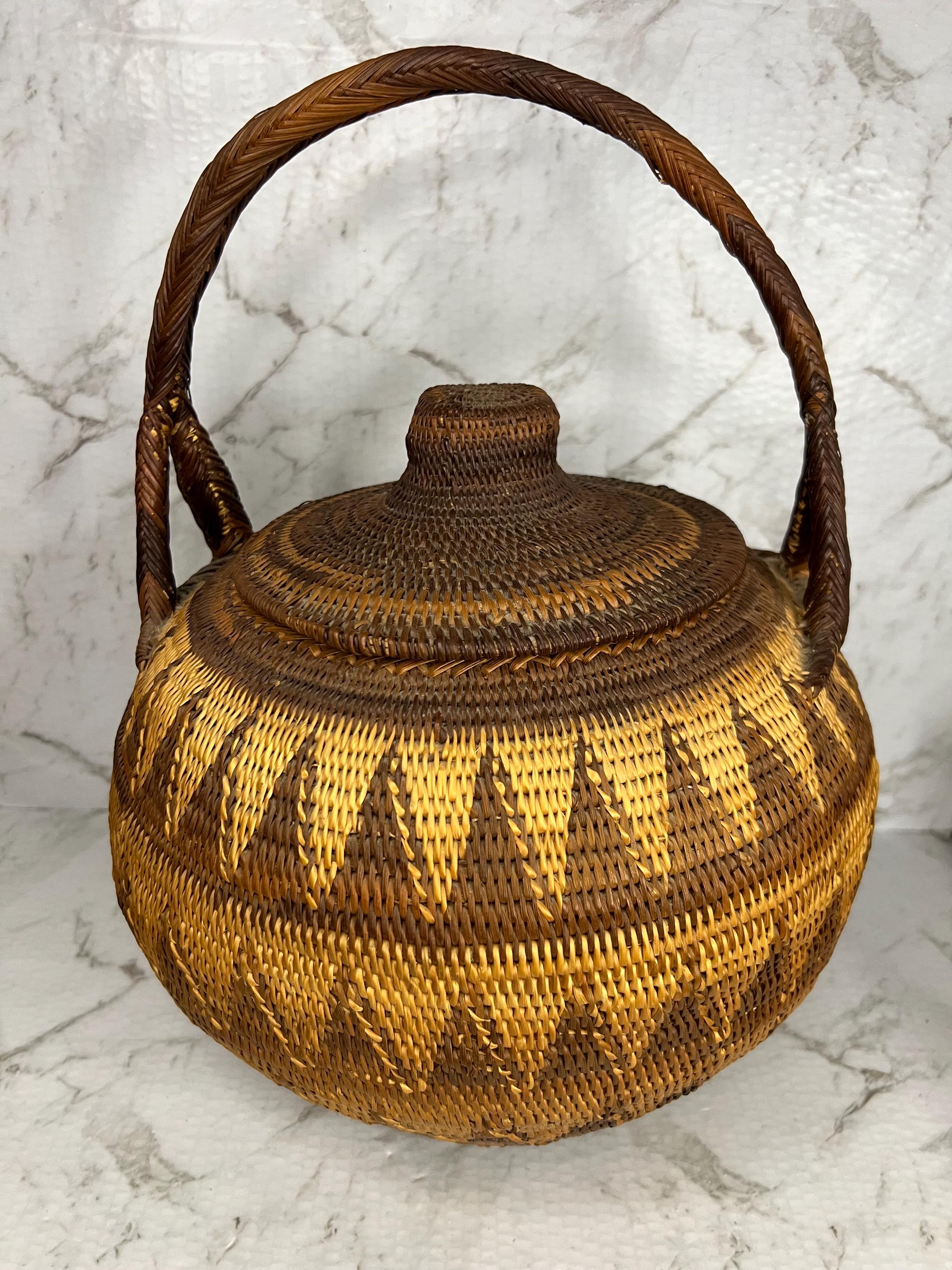 Rare, Vintage , Brown and Tan Handwoven Buka Basket From Papua New