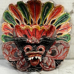 Balinesische Vintage Barong-Maske aus geschnitztem Holz