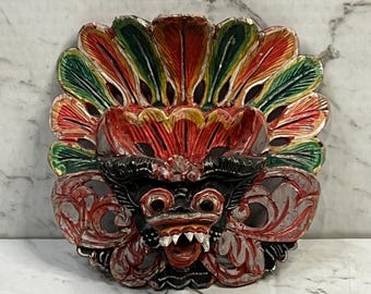 Balinese vintage carved wood barong mask