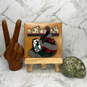 Dessous de plat en carreaux d'art vintage du sud-ouest des États-Unis par l'artiste Cleo Teissèdre