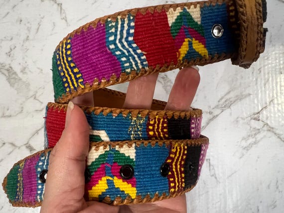 Multi-coloured vintage Guatemalan patchwork leath… - image 1