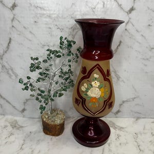 Vintage hand painted red glass antique vase