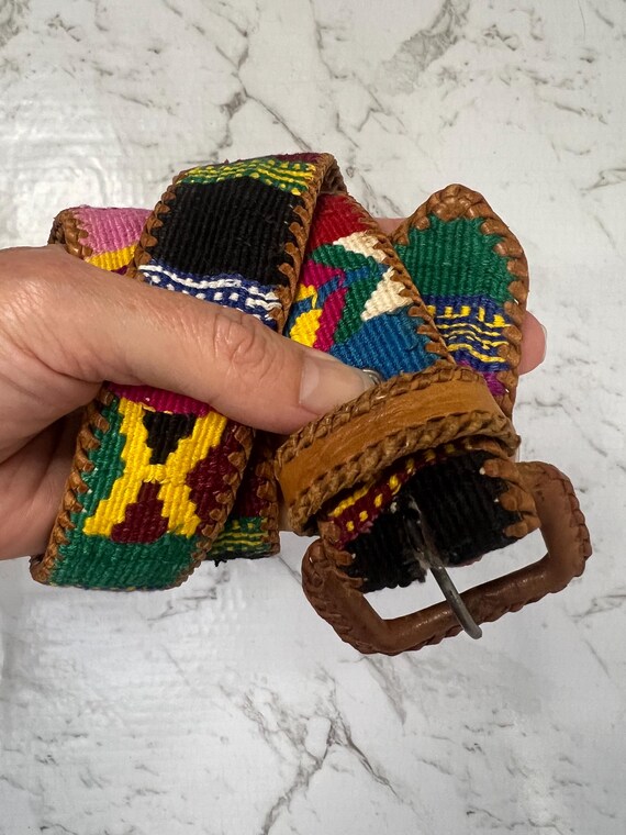 Multi-coloured vintage Guatemalan patchwork leath… - image 2