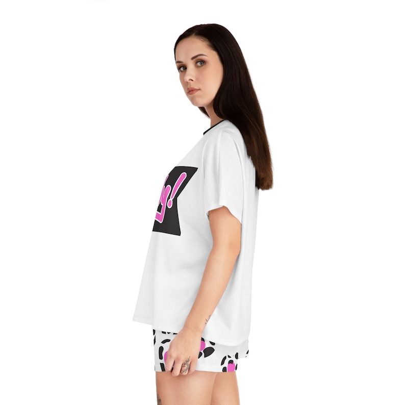Howdy! Cow Print Pajama Set | Short Pajama Set with Pink Leopard Hearts AOP image 13