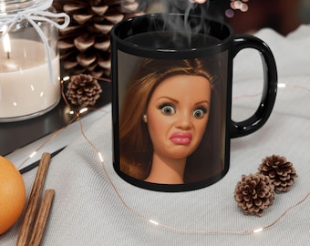 Disgusted Barbie Expression Mug | Black Ceramic Coffee Cup