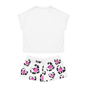 Howdy! Cow Print Pajama Set | Short Pajama Set with Pink Leopard Hearts AOP image 2