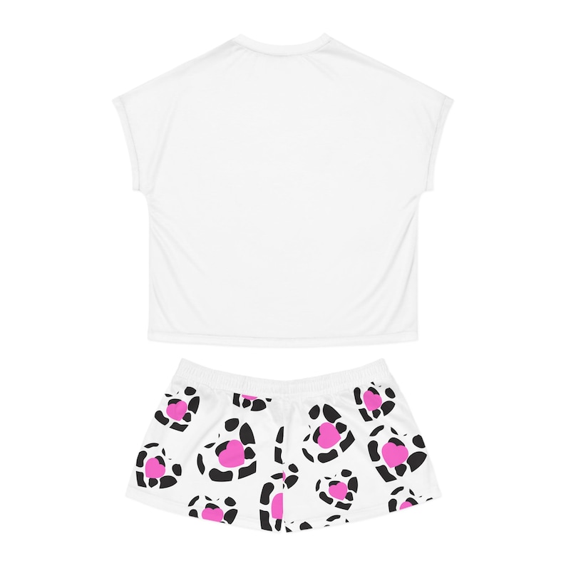 Howdy! Cow Print Pajama Set | Short Pajama Set with Pink Leopard Hearts AOP image 2