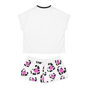 Howdy! Cow Print Pajama Set | Short Pajama Set with Pink Leopard Hearts AOP image 9