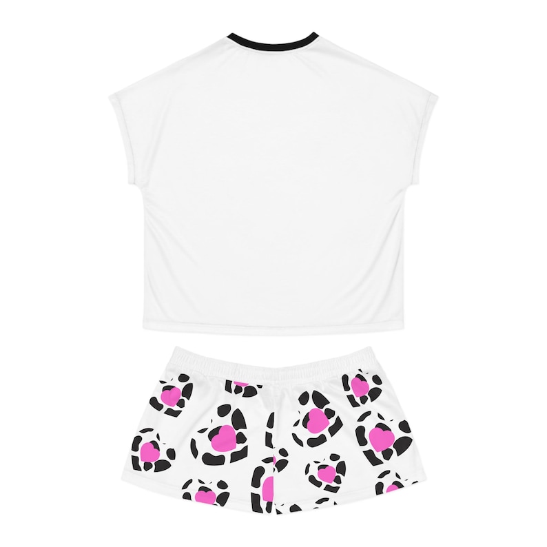 Howdy! Cow Print Pajama Set | Short Pajama Set with Pink Leopard Hearts AOP image 9