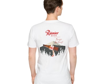 Rainier Beer Mountain Bottle T-Shirt | Pacific Northwest logo