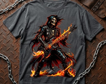 Flaming Skeleton Guitar Graphic Heavy Metal POD "Textless / BLANK GRAPHIC - Add Your Own Text!