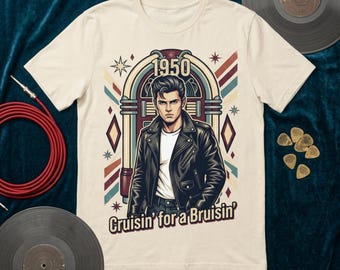 1950s Retro Greaser Jukebox Graphic Tee Cruisin For A Bruisin Rockabilly Digital Download PNG