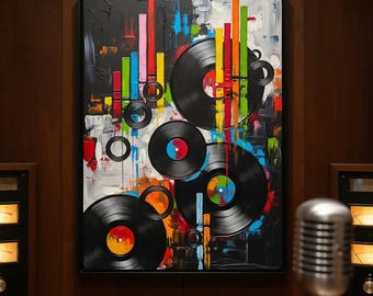 Vinyl Record Art, Colorful Abstract Music Room Decor Digital Download