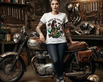 Born To Rock Mermaid Tee | American Traditional Tattoo Siren Graphic (Digital Download)
