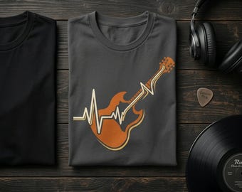 Guitar Heartbeat Digital Design for T-Shirt and Apparel