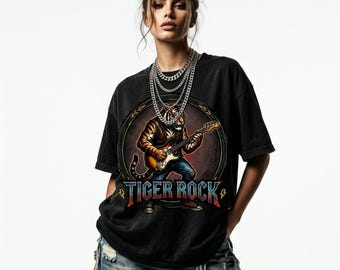 Tiger Rock Guitarist Digital T-shirt Print Graphic