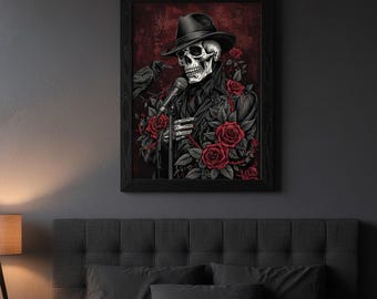 Gothic Skull Singer Wall Art Raven Roses Music Poster Dark Macabre Digital Download Design