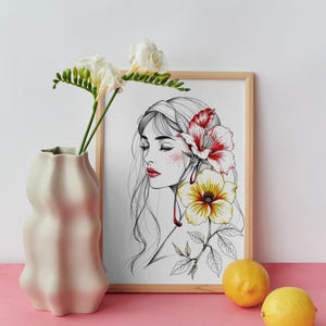 Whimsical Girl Floral Art Print: Boho Nursery Decor (Digital Download)