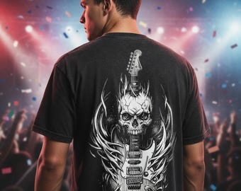 Skull Guitar T-Shirt, Flaming Electric PNG Design for Rock Lovers