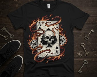 Flaming Skull Ace of Spades PNG | Vintage Rock T-Shirt Design | Gambler Tattoo Art