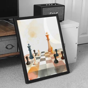 Watercolor Chess Art Print: Modern Strategy Game Decor (Digital Download)