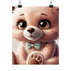 Cute Bear Vertical Poster, Nursery Wall Art, Children&#39;s Room Decor, Animal Print, Gift for Kids, Playroom Decoration