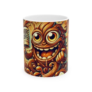 Whimsical Coffee Lover&#39;s Ceramic Mug - Coffee Monster, Perfect for Gifts, Home Office, Unique Art Design, Funny Mug, Daily Motivation