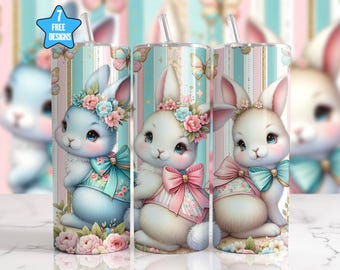 Cute Easter Bunny Tumbler Wrap Easter 20oz Skinny Tumbler Sublimation Design Happy Easter Tumbler Wrap Rabbit Tumbler PNG Digital Download