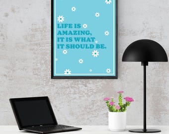 Blue Aesthetic Wall Art, Motivational Quote Poster, Retro Print, Pastel Blue Posters, Cute Room Decor, Trendy Wall Poster, Girly Dorm Decor