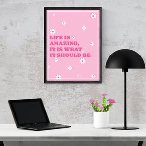 Arte de pared estético rosa, póster con cita motivacional, impresión retro, pósteres rosas, decoración de pared de habitación linda, póster de pared moderno, decoración de dormitorio femenino