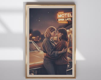 Sapphic Art Print – Open Late Romantic Americana Art | Lesbian Wedding Gift | Subtle Pride Wall Art | Queer Couple Illustration