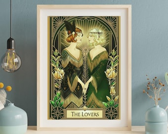 The Lovers – Sapphic Art Deco Print | Subtle Pride Queer Wall Art | Vintage 1920s Inspired Lesbian Couple Illustration