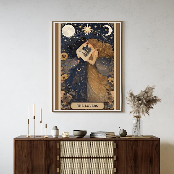 The Lovers Sapphic Art Print | Lesbian Wedding Gift | Whimsigoth Celestial Decor | Queer Art Poster | Subtle Pride Wall Art