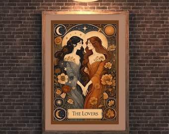 The Lovers - Sapphic Art Print | Whimsigoth Celestial Decor | Queer Art Poster | Subtle Pride Wall Art