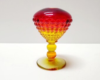 Viking Glass Rose Bowl Vase Amberina Yesteryear Pattern
