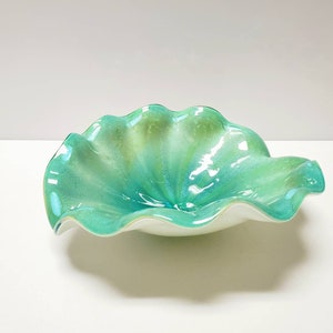 Murano Glass Bowl Sea Green and Amber with Silver Aventurine