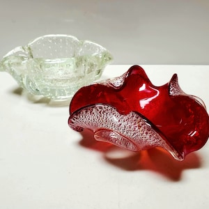 Flame Red Murano Glass Bowl with Silver Aventurine