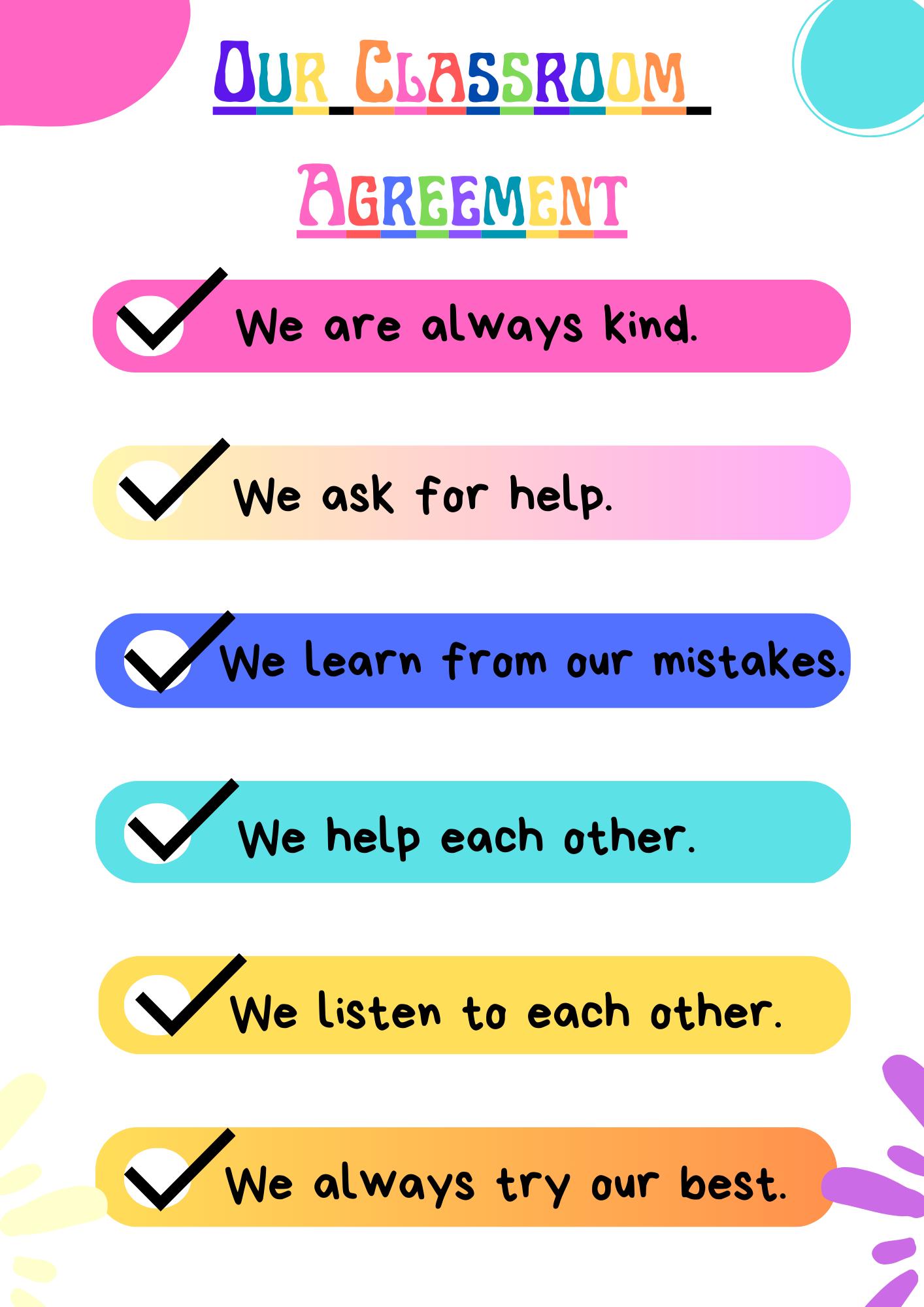 Classroom Rules - Classroom Poster - Classroom Agreement - Classroom Decor - Teachers