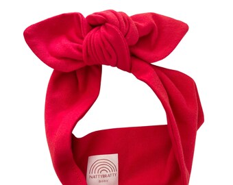 Baby Headband - Baby Knot Headband -  Knotted Bow Head Wrap - Baby Girl Gift - Solid Red -Festive Bright Cherry Red - Holiday Christmas Baby