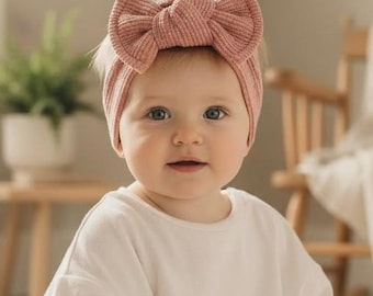 Cotton Waffle Knit Baby Headwrap: Chunky Knot Bow Baby Headbands
