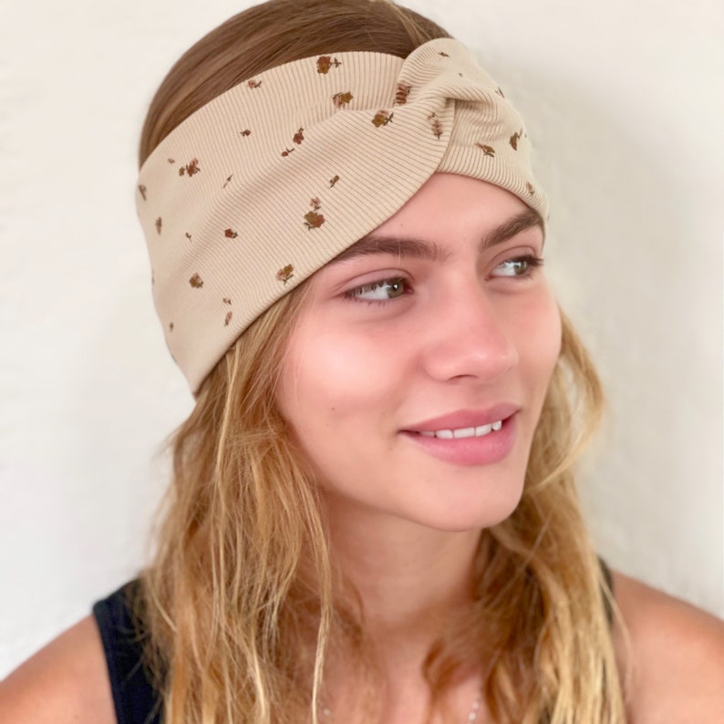 Workout Headband Yoga Running Facial Gym Pilates Stretch Organic Cotton Wide Headband Neutrals Solids Spa Gift for Her image 2