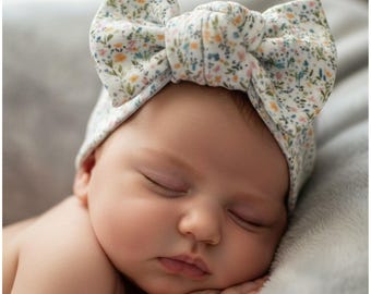 Baby Bow Headband: Organic Cotton Adjustable Knotted Floral Head Wrap for Newborns, Babies, Toddlers