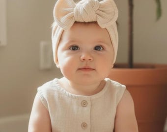 Cotton Waffle Knit Baby Headwrap: Chunky Knot Bow Baby Headbands