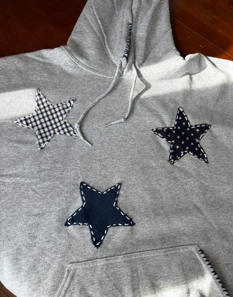 Threaded Pear Hallie Star Pattern Drawstring Hoodie